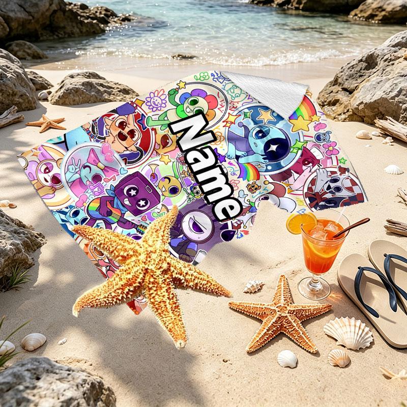 Custom Name Personalized Dandy's World Print Beach Towel, for Trip Camping Beach Party Home Decor, Birthday Gift for Family & Friends