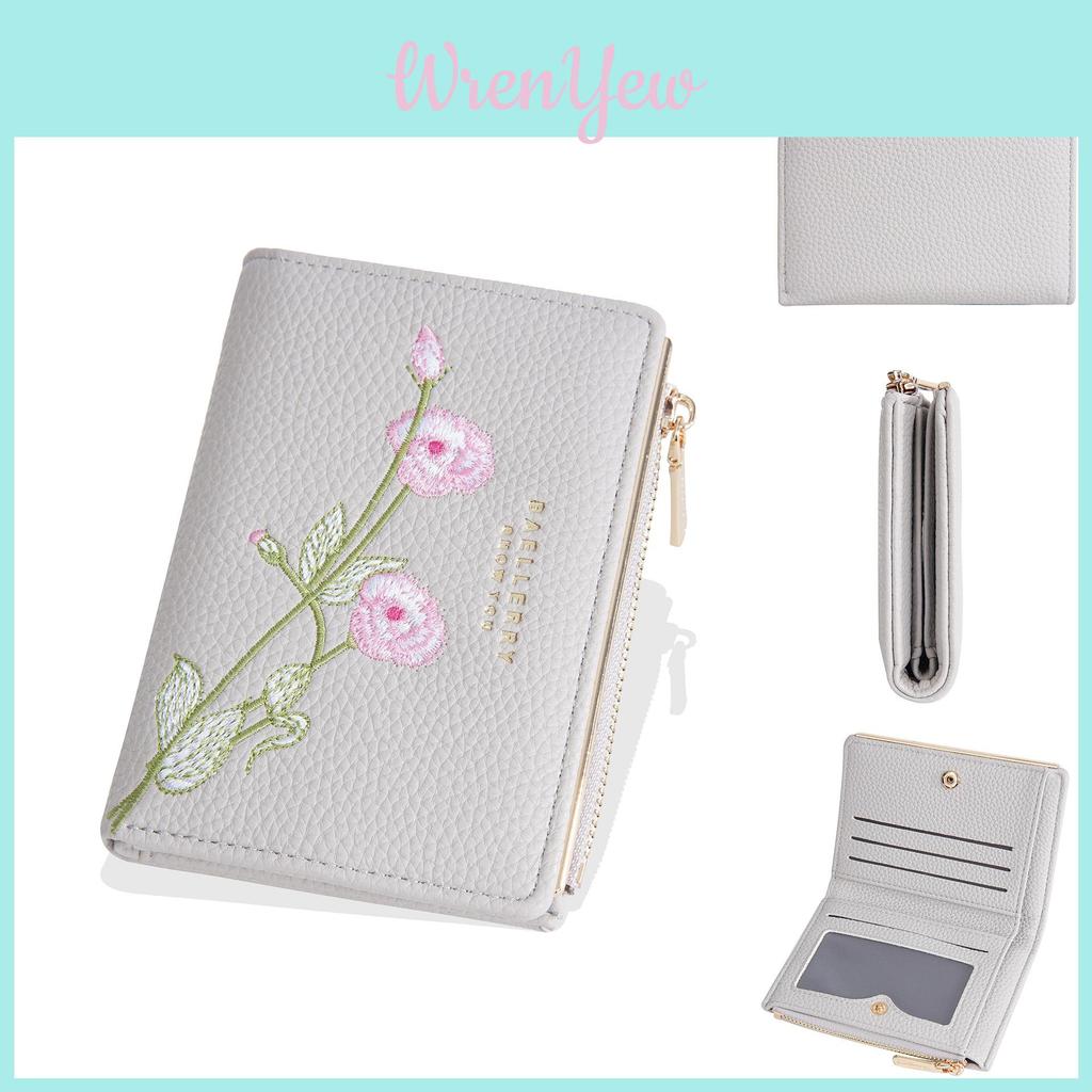 Ladies Wallet With Stitching Embroidery Pu Fabric Multiple Card Slots And Antitheft Design