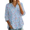 Women's Vintage Floral Print Button Down Blouse - 3/4 Sleeve Relaxed Fit Shirt with Collar, Great for Casual and Wear