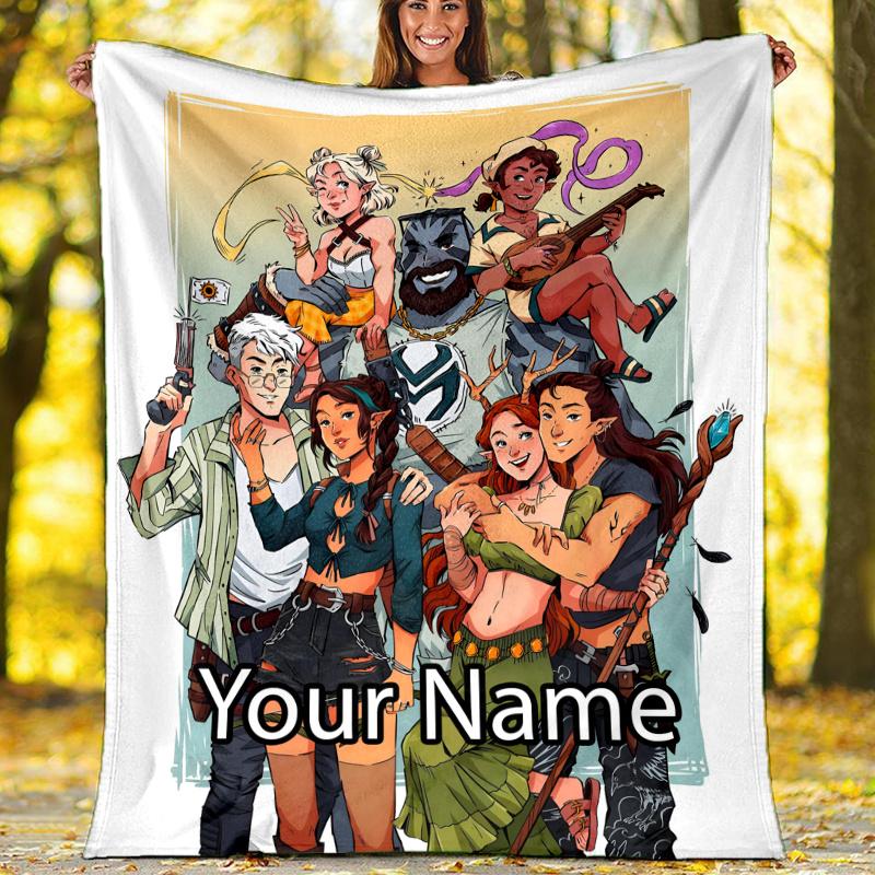 Custom Name Vox Machina Theme Printed Blanket - Perfect for Couch, Bed, Travel & Outdoor Use | Machine Washable, Cozy & Durable.