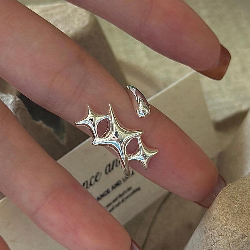

925 Sterling Silver Rings for Women Couple Minimalist Handmade Simple Stars Interware Ring Fine Jewelry Gift Prevent Allergy resizable