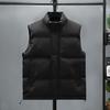Men Vest Stand Collar Sleeveless Zipper Placket Warm Winter Jacket with Pockets Solid Color Thickened Outerwear