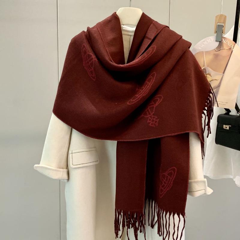 Autumn and Winter Thickened Sheep Imitation Cashmere Classic Saturn Scarf, Pattern Double-sided Women's Warm Light Luxury Shawl, Scarf