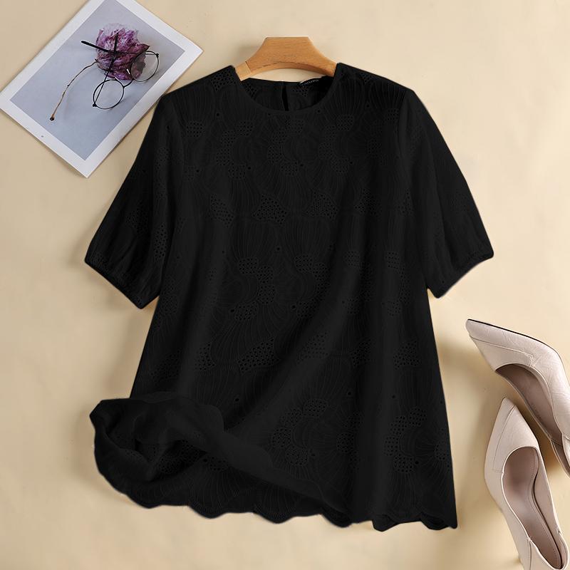 ZANZEA Sommer Casual O-Ausschnitt Halbarm Spitzenhäkeln Cover Up Tops