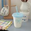 Kawaii Water Bottle For Coffee Juice Milk Tea Cute Plastic Cold Cups With Straw Lid Portable Reusable Drinking Bottle BPA Free