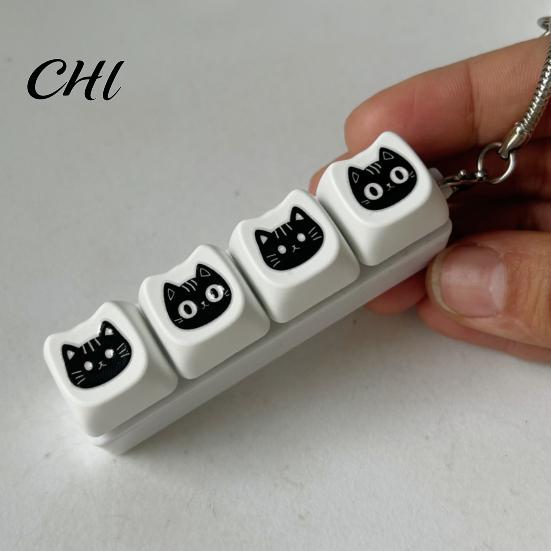 Handheld Clicker Fidget Black Cat Keyboard 4/9-Keys Anxiety Relief Finger Keychain Toy Office School Travel Decompression Button Sensory Hanging Decor