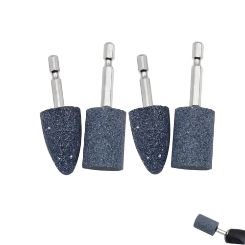 Lyyxjsltd Shafted Grinding Stone, 6.3mm Hex Shank, Set of 4 Impact Files, Cylindrical and Bullet-Shaped Grinding Heads for Stone, Metal, and Woodworki
