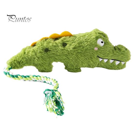 Textured Cotton Rope for Plaque Removal Plush Crocodile Dog Toy, Squeaky Stuffed Chew Interactive Tug Puppy Soothing Gum Teething Tool of War