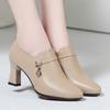 Autumn Comfortable Fashion Deep Mouth Soft Leather Shoes Women's Platform Pumps Office Fall Med Block Heels Shoes