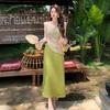 New Chinese Style Cool National Style Suit Spring New Niche Design Green Suspender Dress Two-piece Set