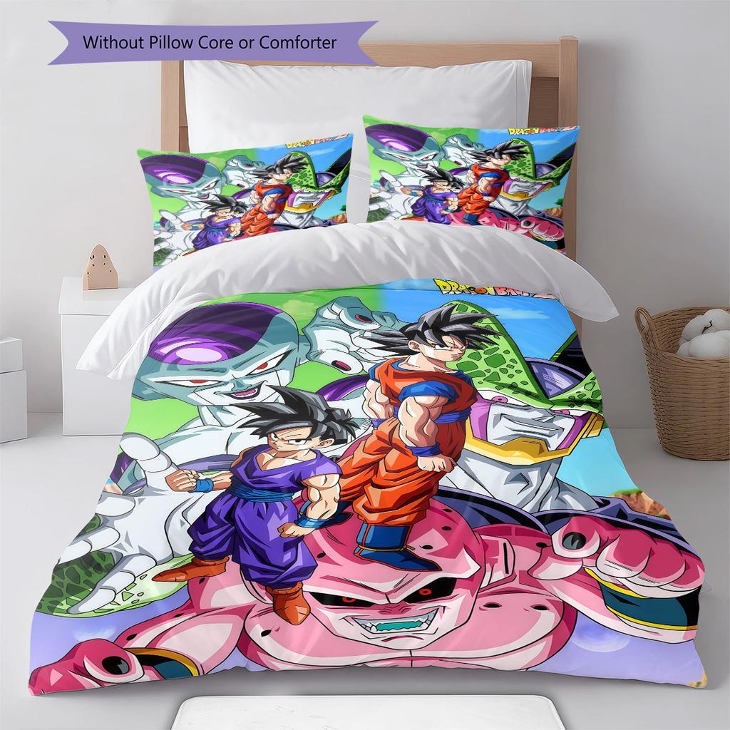 DBZ Anime Pattern Bedding Quilt Set Quilt Cover Pillowcase Home Decoration Birthday Gift (1 * Duvet Cover + 2 * Pillowcase, Without Core)