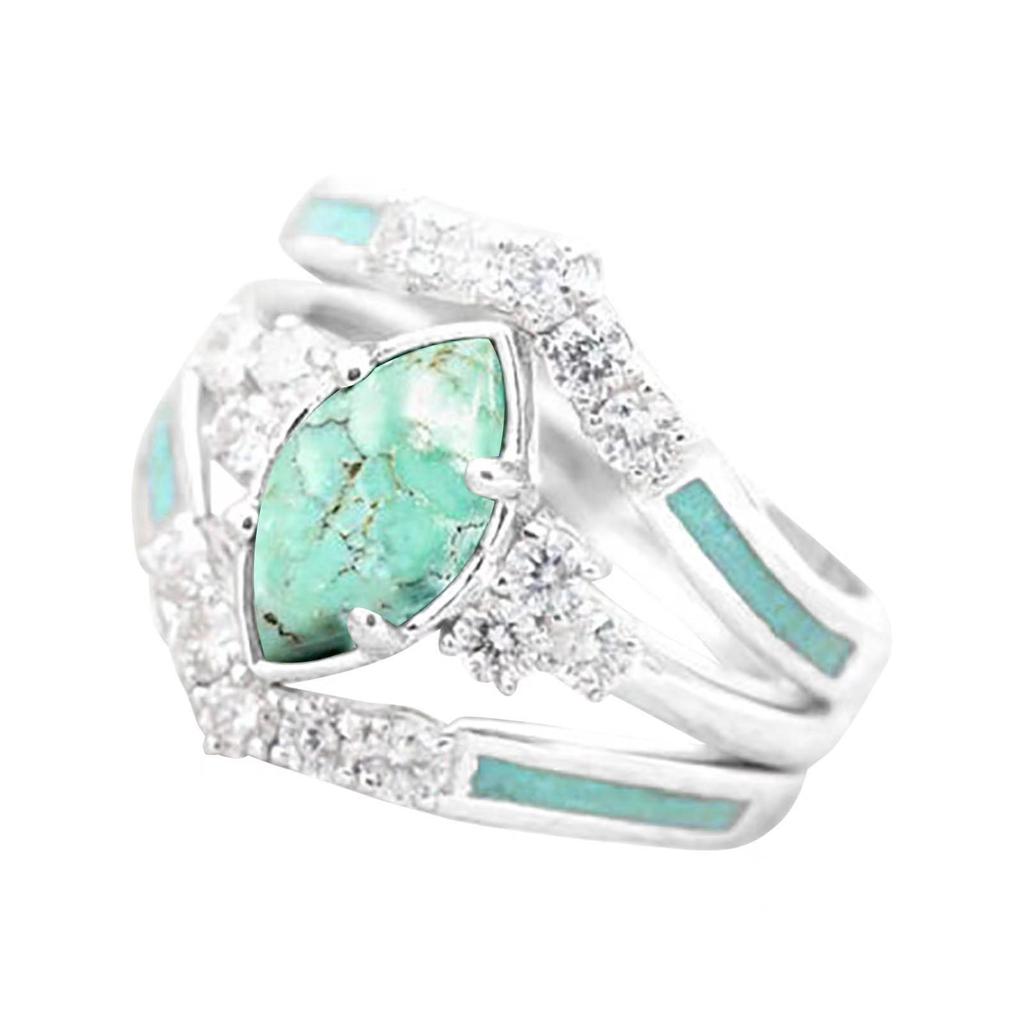 European & American Creative Turquoise Inlaid Diamond Women's Three-Piece Ring Set