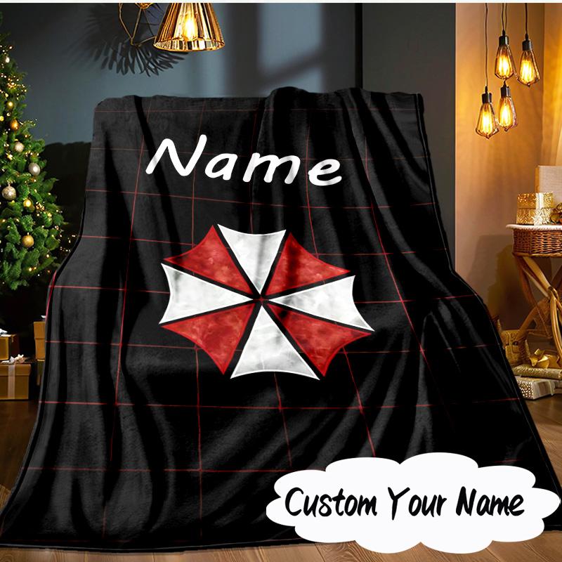 Custom Name Umbrella Resident Emblem Blanket Ideal Bedding Blanket Perfect for Travel, Camping, Living Rooms, Offices, Sofas, Fan Christmas gift