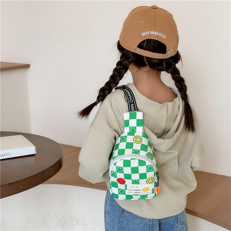 Smiling Face Chessboard Children Diagonal Shoulder Bag Casual Outdoor Storagebag
