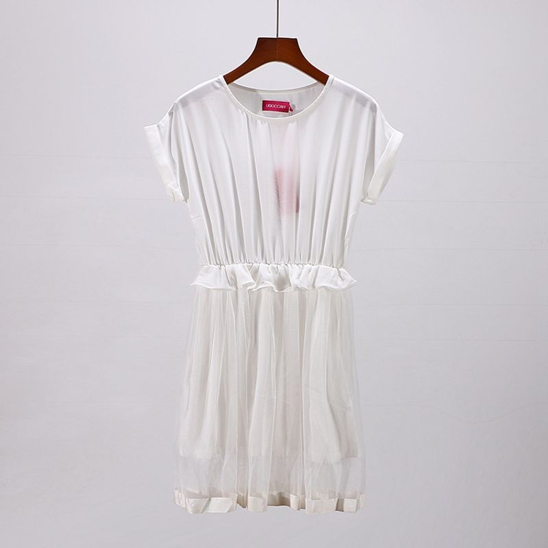 

Special Offer [You] Fashion Classy Pinshang Group Discount Women s Summer Wear Patchwork Elastic Waist Short Sleeve Dress 2y083 White S/155 yellow