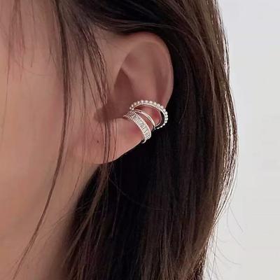 European and American Zircon Three-layer Pearl Ear Clips, Women's Commuting Without Ear Piercings, Ear Bone Clips, Light Luxury Earrings, Earrings.