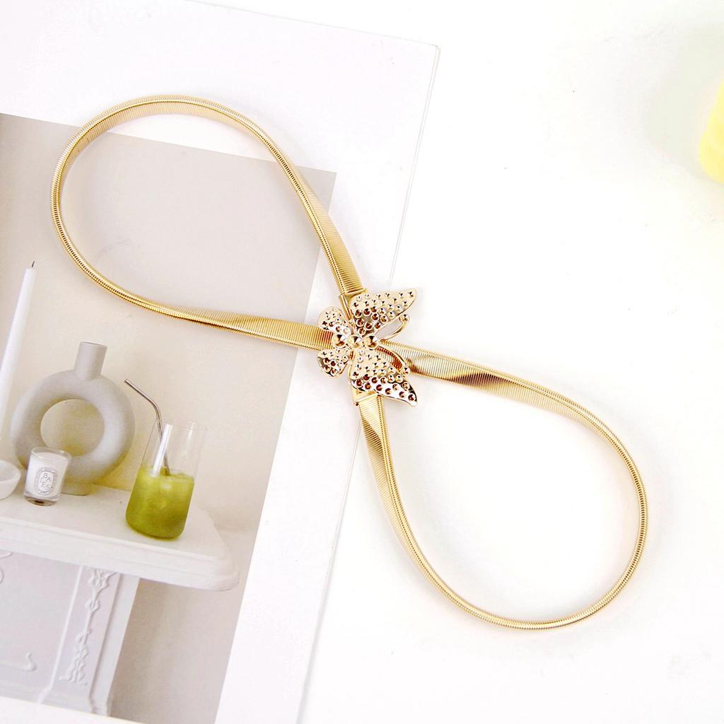 Metal Elastic Thin Waist Belt for Women with Rose Motif—Waist Chain to Accessorize Dresses Versatile Waist-Cinching Belt