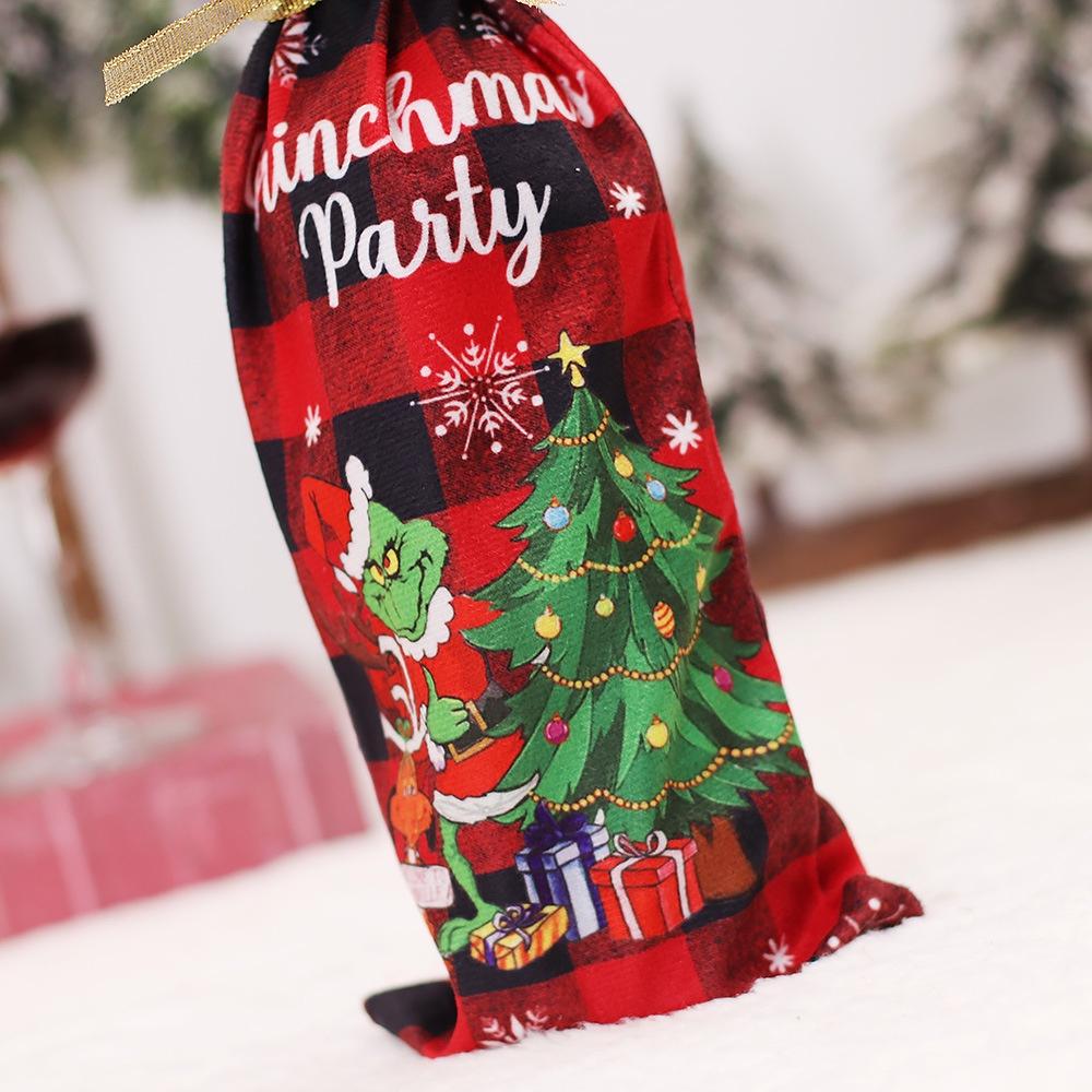 Christmas Scene Decoration Prop Green Monster Grinch Bottle Cover Cartoon Table Wine Bottle Decor