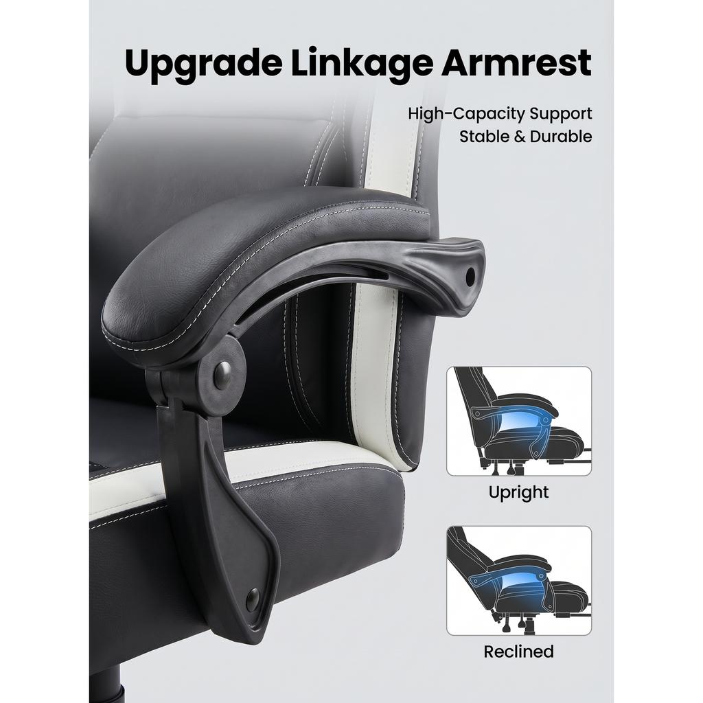 Ergonomic Business Gaming Chair with Lumbar & Neck Support, Adjustable Footrest, 300 Lbs Capacity (136 Kg), 360 Degrees Swivel