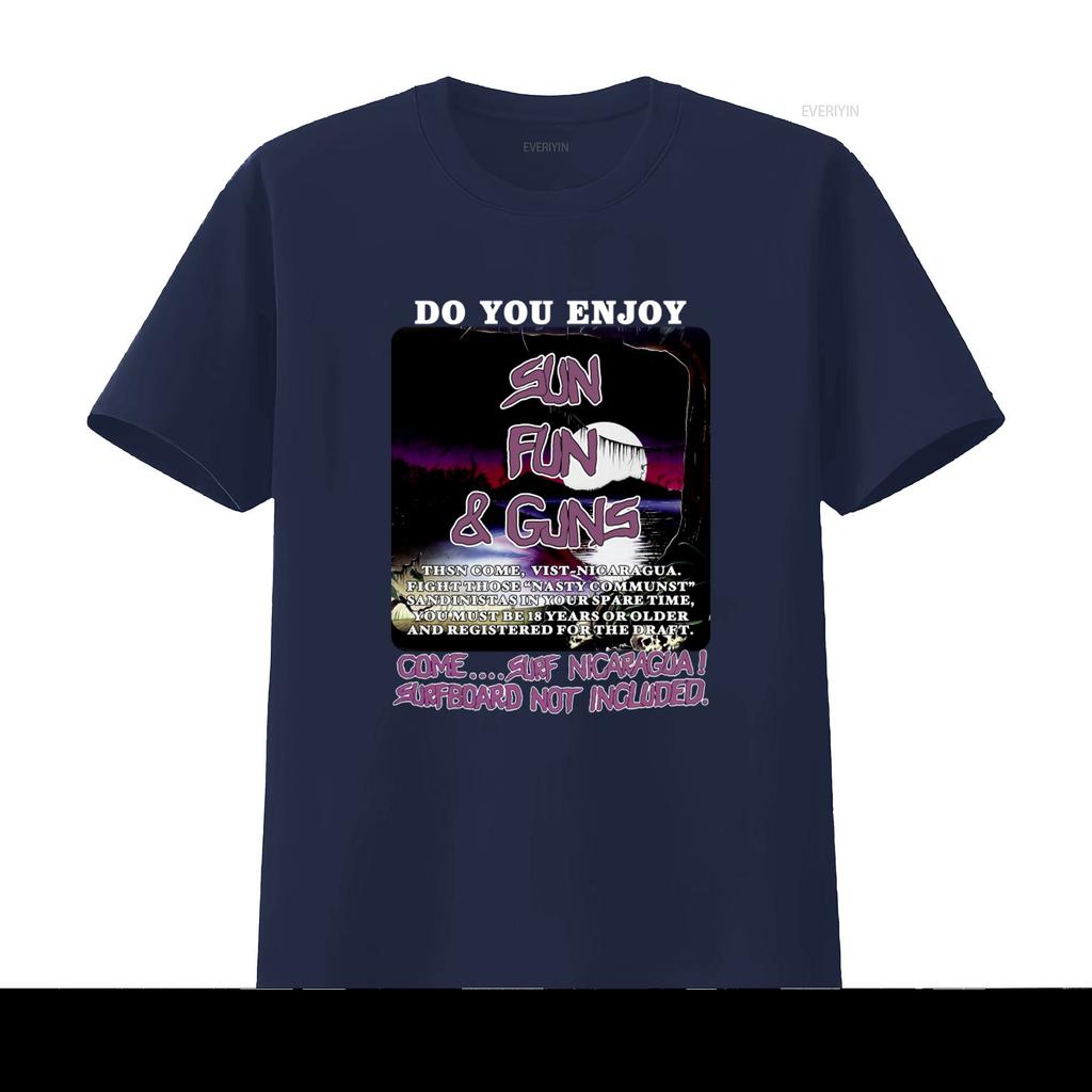 Sun Fun Guns Print T-Shirt für Herren Surfen in Nicaragua genießen 18 vintage gewaschen Designer-Kleidung Stylisch grafisch Unisex-Mode