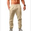 Summer Men's Hip Hop Breathable Cotton Linen Loose Casual Sports Solid Color Elastic Tether Trousers