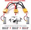 2Pcs XT60 Series Adapter Cable for 2 Lipo – Voltage Increase, Male Female Connector – For RC Models, Silicone, Yellow Red Black