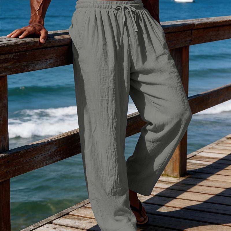 Men's Loose Jogging Pants, Woven Linen Solid Straight Leg Pants