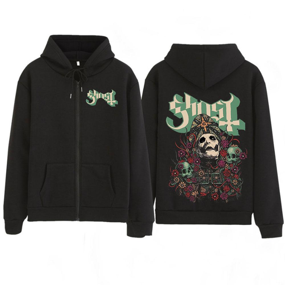 Ghost Skeletour World Tour Album Harajuku Zipper Hoodies Unisex Gothic Oversized Zip Up Sweatshirts Harajuku Hip-hop Coat