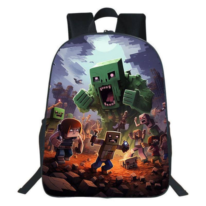 Minecraft Backpack For Kids With Printed Design Nylon School Bag With Padded Straps For Elementary Students