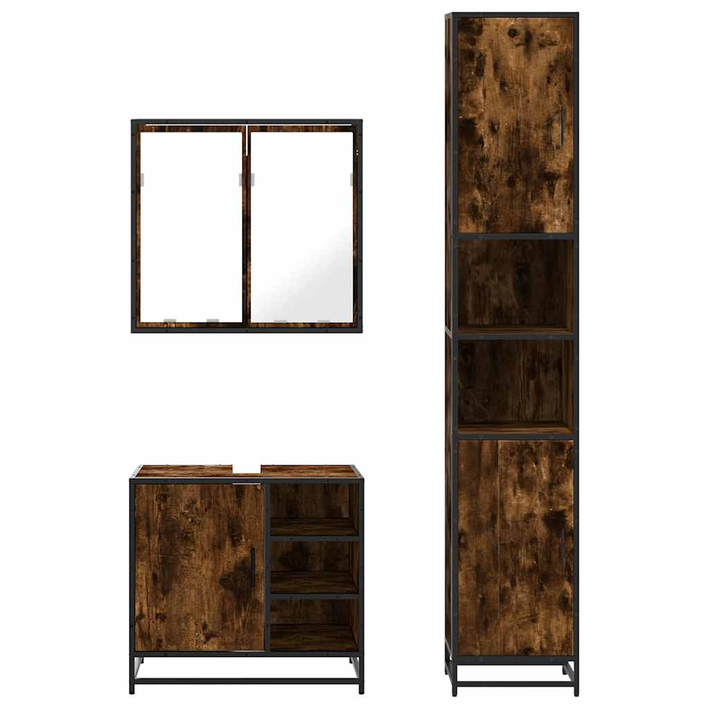 3 Piece Bathroom Furniture Set Smoked Oak Veneer Particleboard
