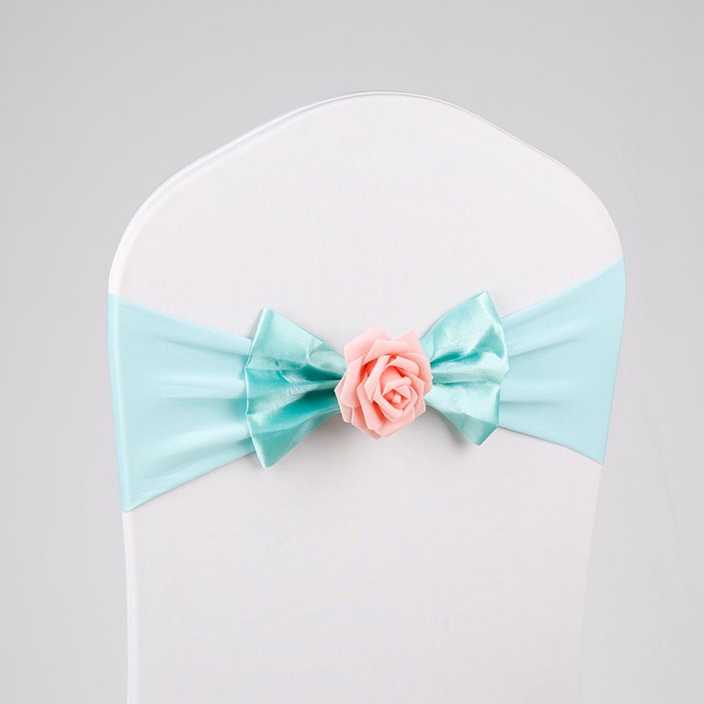 Stretch Chair Sashes Bow Knot Rose Flower Elastic Band Wedding Party Banquet Reception Hotel Event Decoration Chair Cover Sash