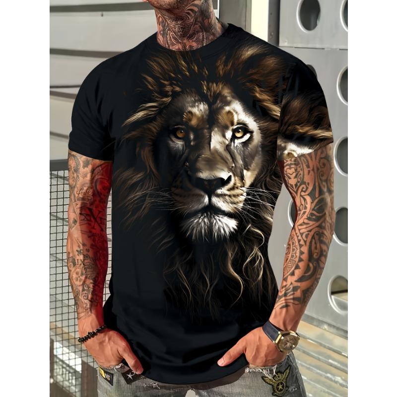 Animal Men's T-shirt 3d Lion Print Men's Tops Casual Short-sleeved Simple T-shirt Summer Round Neck T-shirt Men's Ultra Clothing