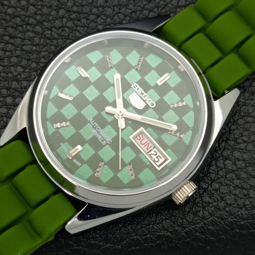 REFURBISHED SEIKO 5 AUTOMATIC MENS WATCH JAPAN MADE GREEN DIAL CUSTOM A440087-2 QV90-a440087