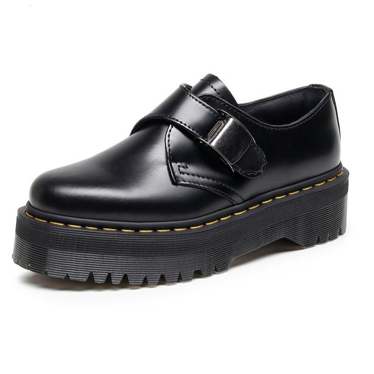 Thick-soled buckle low-top boots British style casual small leather shoes versatile students increase height and show thinness short boots women cm