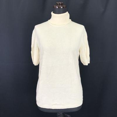 Les Copains Made In Italy 100% Cashmere Short-Sleeve Turtleneck Sweater Ivory Women’s 42(USED)
