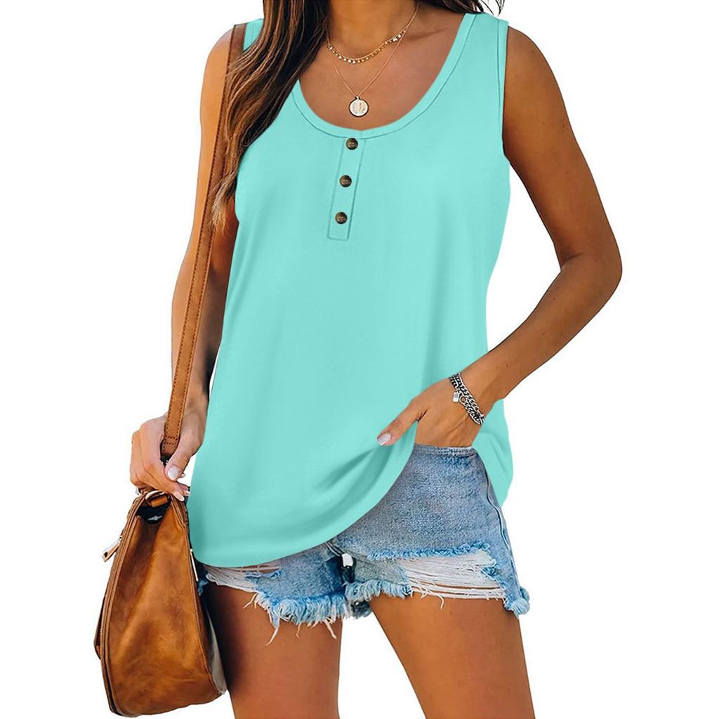 Women's Sleeveless Tank Top Button Front Round Neck Casual Summer Shirt Lightweight Soft Fabric Comfortable Fit