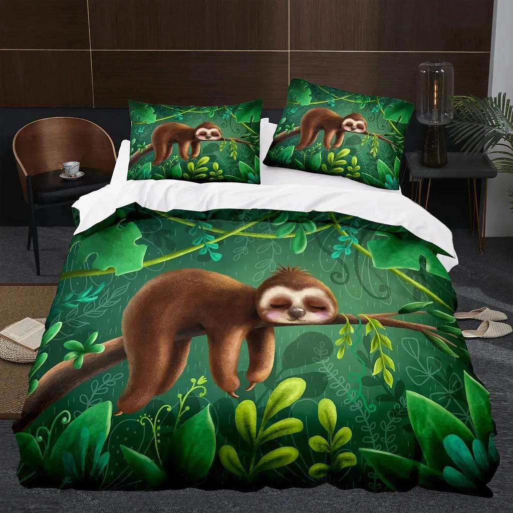 Cartoon Sloth Duvet Cover King Queen Funny Animal Bedding Set for Cool Wildlife Polyester Quilt Cover Boys Birthday