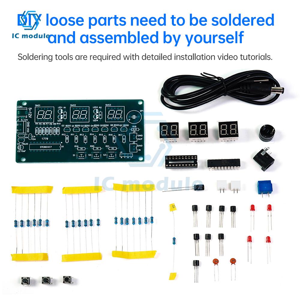 Red Display Digital Clock Module Electronic Kit C51 Electronic Clock DIY Kit DC 5-12V LED Digital Horologe Suite Timer Module