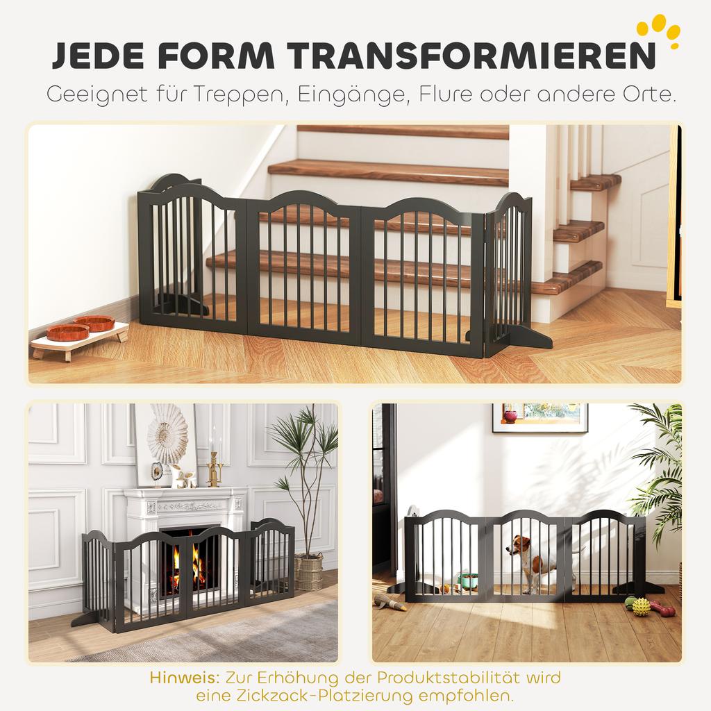 Dog Gate, Freestanding Barrier Gate with Feet, Foldable Dog Gate, 5 Panels, 261.5 x 29.5 x 61 cm, Black