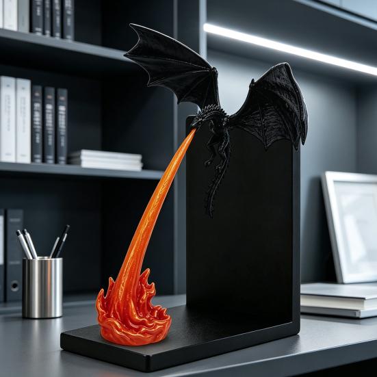 Ornamenti per Vetrine Drago Fiamma Book Nook Decor, Statuetta Drago che Sputa Fuoco Stampata in 3D, Brilla al Buio Giocattoli Trendy da Scrivania L'Ornamento Oscuro,
