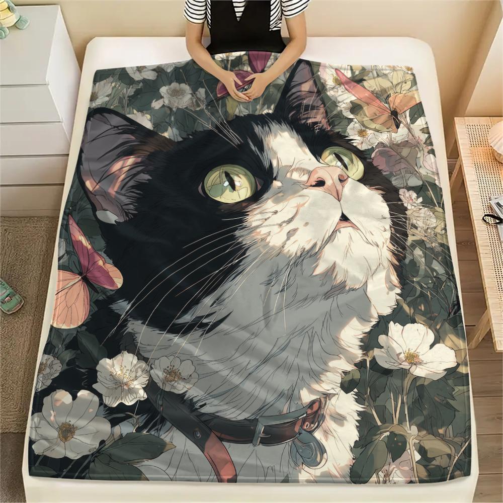Calico Cat,pattern Flannel Blanket, High Quality Comfortable for All Seasons, Home Decor, Warmth and Comfort, Perfect for Gifts.