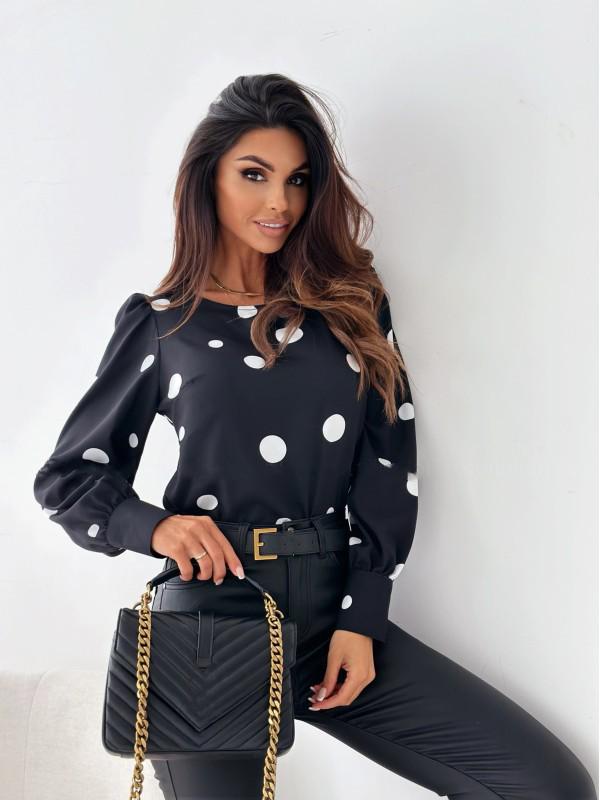 2026 Women s Autumn Polka Dot Long Sleeve Round Neck Blouse S чёрный