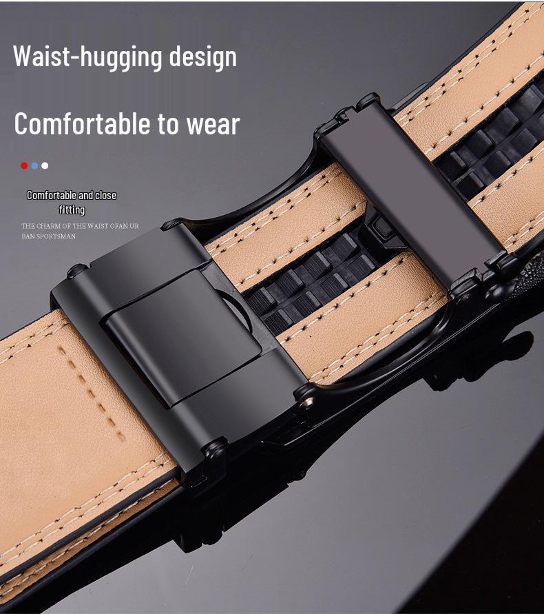 Men's Genuine Leather Automatic Buckle Belt for Business and Casual Wear