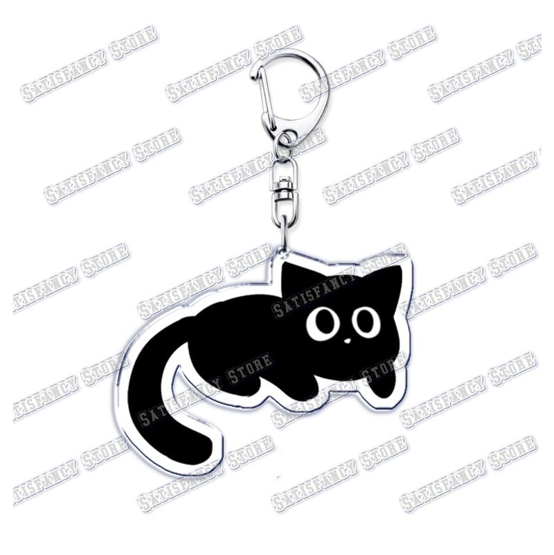 Cute Kawaii Little Black Cat Acrylic Keychains Funny Pet Kitty Keyring for Accessories Bag Pendant Key Chain Jewelry Fans Gifts