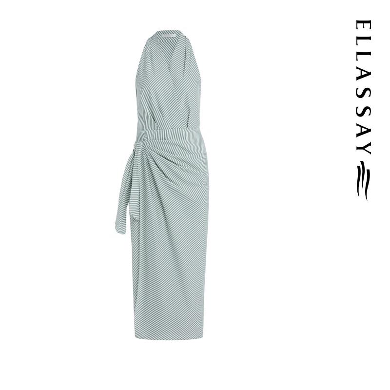 ELLASSAY 2025 Early Spring Shirred Striped Mid-length Dress