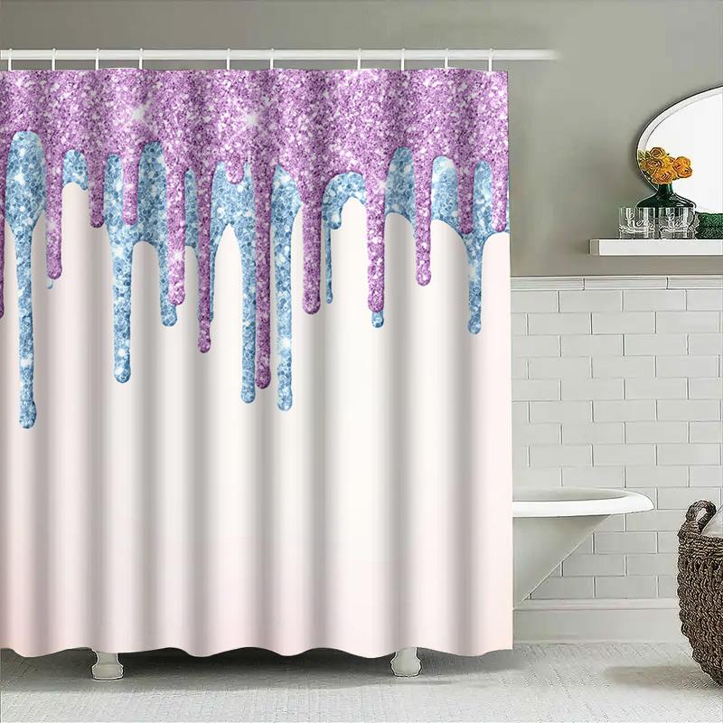 Purple dripping glitter waterproof shower curtain bathroom decor custom size printed fabric water resistant home accessories whi