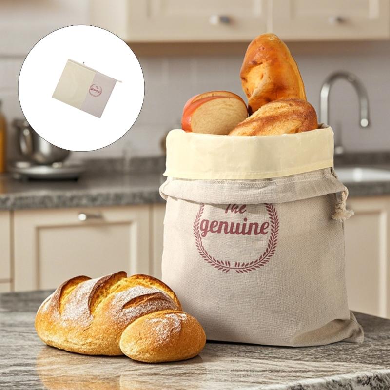 Doppellagige Bienenwachs-infundierte Brotlagerbeutel Waschbare Lebensmittelechte Baumwoll-Leinen-Lebensmittelverpackung mit Kordelzug