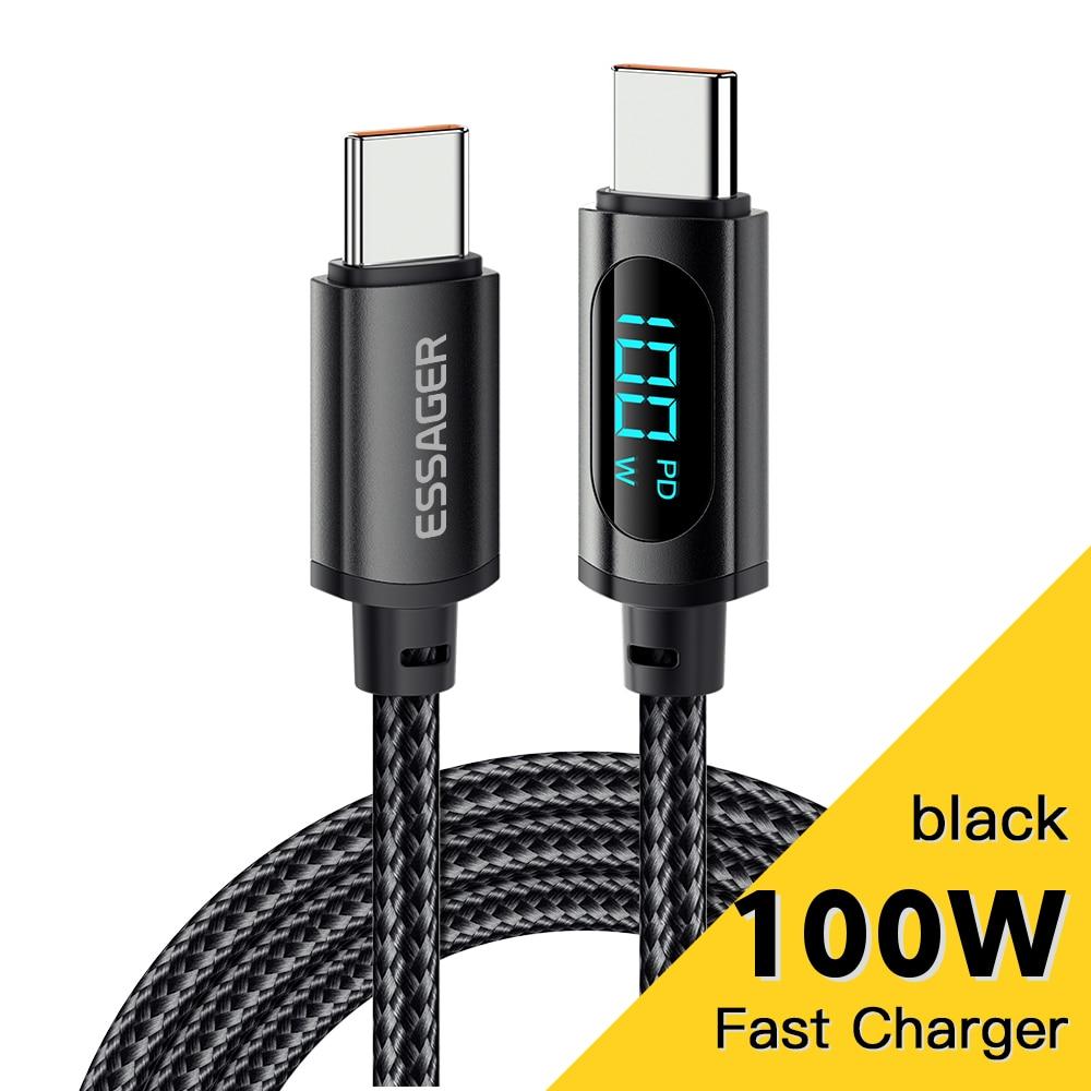 

Essager Type C to Type C Cable 100W PD Fast Charging Charger USB C to USB C Display Cable For Xiaomi POCO F3 Realme Macbook iPad 1m