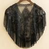 Women Sequined Shawl with Tassels Beaded Pearl Fringe Sheer Mesh Wraps Gatsby Flapper Bolero Cape Cover Up