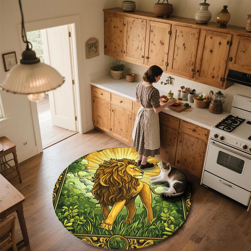 Sun Lion,Round Area Rug,Carpet Rug for Living Room Bedroom Sofa Playroom Decor,Non-slip Floor Mat